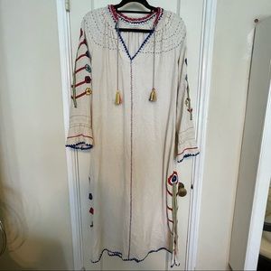Ulla Johnson embroidered silk maxi dress / caftan long sleeve